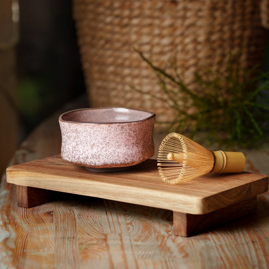 Ceramic Matcha Bowl with Textured Rose-Brown Glaze