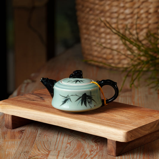 Celadon Porcelain Teapot with Black Bamboo Motif