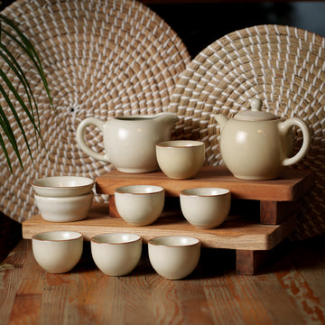 Minimalist Celadon Porcelain Tea Set in Warm Ivory Glaze