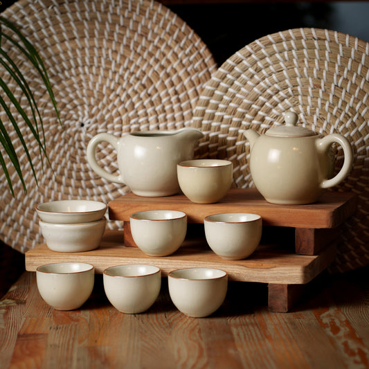 Minimalist Celadon Porcelain Tea Set in Warm Ivory Glaze
